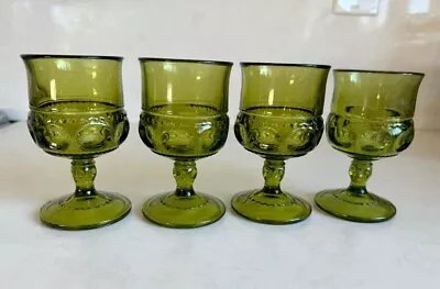 4-VTG Green Indiana Glass Kings Crown Thumbprint Goblets/Sherry Glasses 4.25”  • $18.99