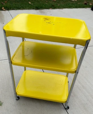 $85 • Buy Vintage Cosco Utility Cart Yellow 3 Tier Rolling Chrome Legs