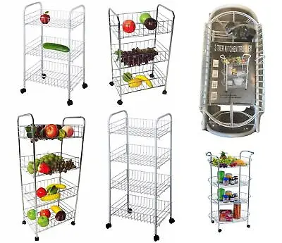 3/4 Tier Kitchen Shelf Trolley On Wheel Cart Vegetable Rack Fruit Basket Storage • £9.99