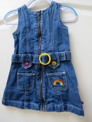£24 • Buy Little Bird 70s Retro Look Blue Denim Sleeveless Rainbow Pinafore Dress 12-18 M