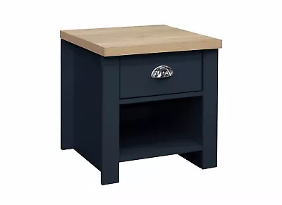 Birlea Highgate 1 Drawer Lamp Table Navy Blue & Oak Effect New In Box • £19.99