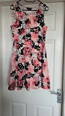 Ladies Dorothy Perkins Pink & Black Floral Skater Dress 14 • £5