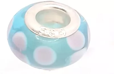 London Bead Co Sky Blue Swirl Sterling Silver Murano Glass Bead Charm • £13.25