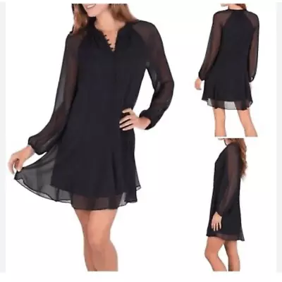 Joie Womens Size M Black Sheer Balloon Sleeve Fit Flare Mini Dress $378 • $48