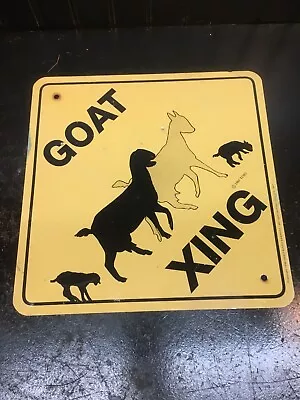 Vintage Goat Crossing Metal Caution Sign 12in X 12in Free Shipping • $31.49