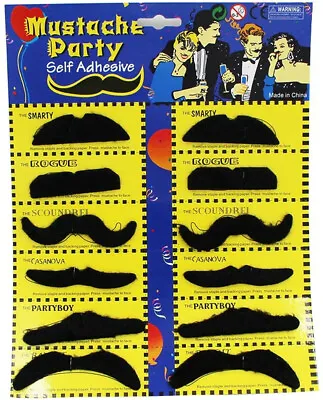 1 Card Of  12 Party Mustache Costume Fake Face Novelty Hair Funny Props Stage • $6.99