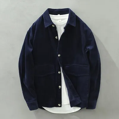 $51.69 • Buy Long Sleeved Corduroy Casual Shirt Men's Loose Retro Jacket Pocket Loose Coats