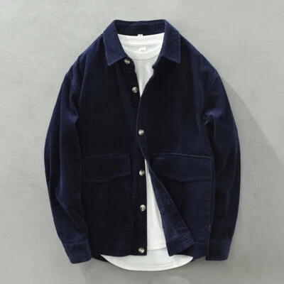 $51.69 • Buy Long Sleeved Corduroy Casual Shirt Men's Loose Retro Jacket Pocket Loose Coats