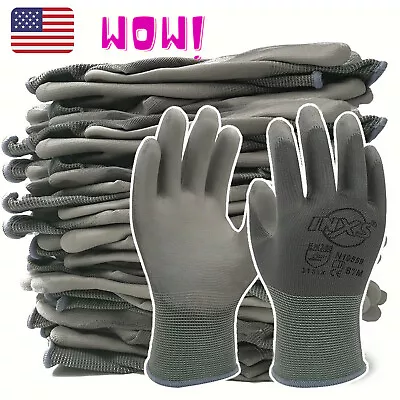 12 Pairs High Quality Polyester Nylon PU Palm Coated Mechanic Working Gloves • $15.56