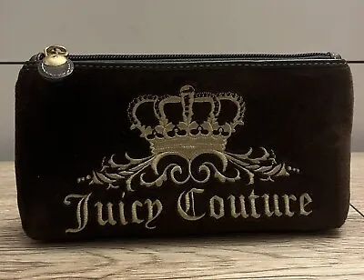 JUICY COUTURE Crown Crest Brown Velour Cotton Cosmetic Bag. Vintage. NWOT • $50