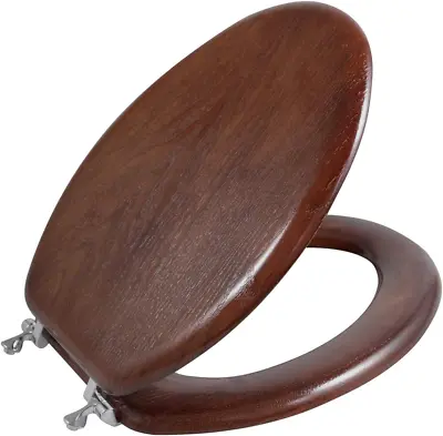 Durable Wood Veneer Natural Toilet Metal Hinged Easy (ElongatedDark Walnut) • £57.84