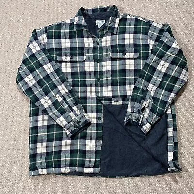 LL Bean Lumberjack Shirt Mens XL Green Plaid Fleece Lined Flannel Shirt USA • £14.99