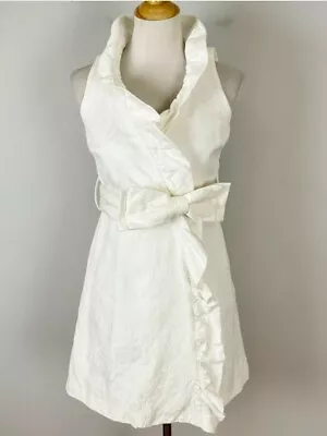 Milly Of NY Jacquard Wrap Bow Dress W. Ruffled Collar Size 10-12 • $40
