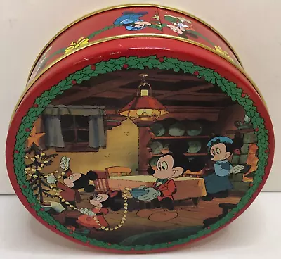 Vintage Mickey Mouse Cookie Biscuit Round Christmas Tin Box • $9.99