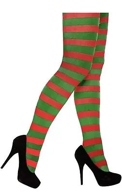 £3.99 • Buy Red And Green Striped Tights Christmas Elf Party Fancy Dress Fancy Dress