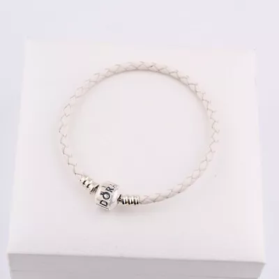 Pandora Double Woven White Braided LEATHER UK Authentic S925 Bracelet 590705CRD • £27