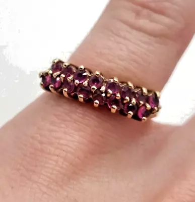 9ct Gold Ring Ruby Double-line Eternity Band UK Ring Size K 1/2 - 9ct Yellow • $230.24