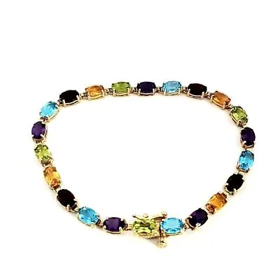 SOLID 14K YELLOW GOLD 10ctw NATURAL MULTI GEMSTONE 6.75  TENNIS BRACELET #7861 • $349.99