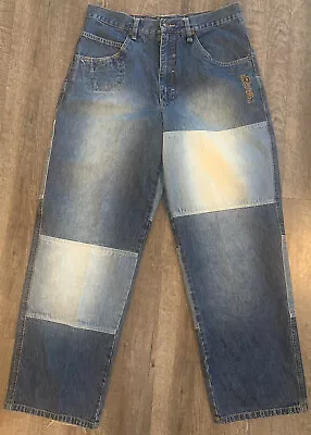 Vintage P. Miller Signature Patchwork Baggy Blue Denim Jeans Men's Size 36X33 • $47.99