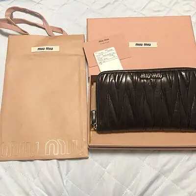 Miu Miu Long Wallet Matelasse Leather Round Zip Black WGuarantee Card And Box M • $88