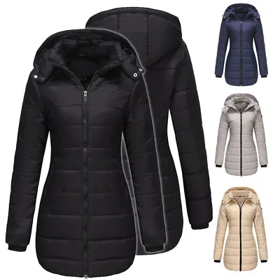 £24.99 • Buy Women Winter Long Parka Quilted Coat Hooded Ladies Warm Cotton Padded Jackets