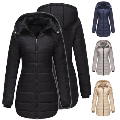 £24.99 • Buy Women Winter Long Parka Quilted Coat Hooded Ladies Warm Cotton Padded Jackets