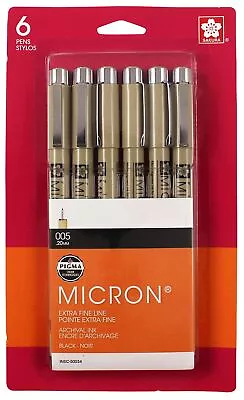 Sakura Pigma Micron Pens 005 .2mm 6/Pkg-Black • $18.25