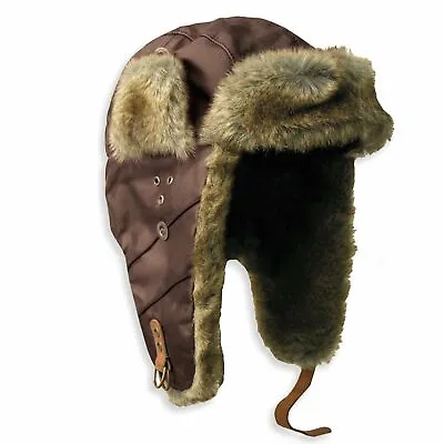 INLANDER Furry Lined Leather Aviator Cap In Mocha By Kakadu Traders • $79.90