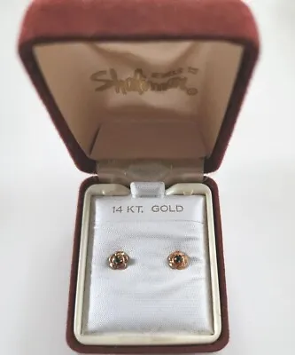 Vintage Sapphire Earrings 14k Yellow Gold Flower Shaped Stud Sapphire Earrings • $159