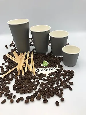 8oz 12oz Coffee Party PAPER CUPS GREY Disposable LIDS Cold Hot Drinks Birthday • £7.45