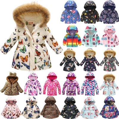 £4.91 • Buy Kid Girls Autumn Winter Coat Hooded Puffer Jacket Padded Floral Overcoat Outwear