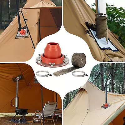 Tent Roof Stove Jack With Fireproof Tape Tube Pipe Vent For Wood Burner Yurt • $65.11