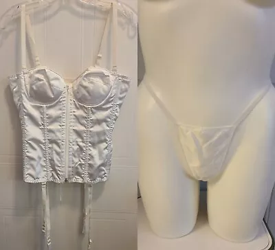 Vtg Empire Intimates Lingerie Bustier Corset Back (34B) And Thong (OS) Set White • $27.49