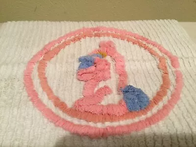 Vtg. Chenille Doll Crib White Bedspread Pink & Blue Bunny Design 12 X 17 In. • $9.99