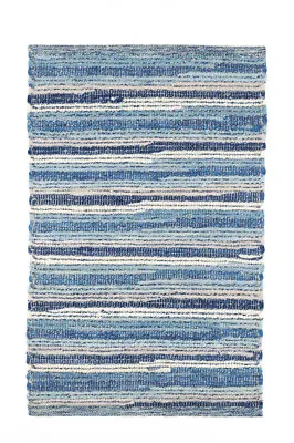 $185 • Buy NEW Dash & Albert Francisco Blue Woven Cotton Rug 2.5 X 8’ RUNNER Annie Selke