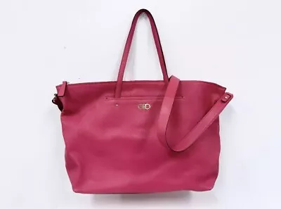 Vintage Salvatore Ferragamo Leather Tote Bag Shoulder Bag Gancini Pink Italy • $138