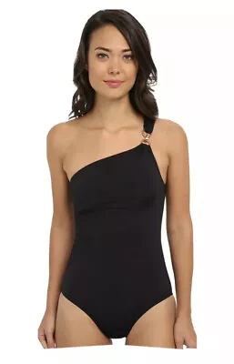 Michael Kors Swimsuit 1 One Piece One Shoulder Maillot Black EUC • $12