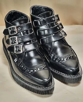 T.U.K Black Leather Tri- Buckle Strap Creeper Sole Oxfords Men's US Size 5 *EUC* • $79