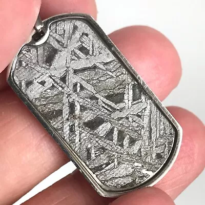 Natural Aletai Meteorite Perfect Military Etched Pendant Stainless Steel Frame • $13.99