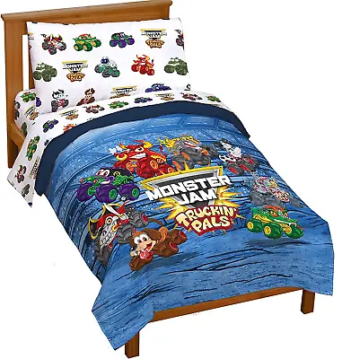 Jay Franco Monster Jam Truckin' Pals 4 Piece Toddler Bed Set - Includes Comforte • $72.17