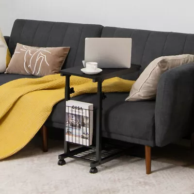C-shape Sofa Side Table With Storage Basket-Black • $61.41
