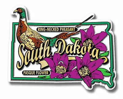 South Dakota State Bird And Flower Map Magnet By Classic Magnets • $6.99