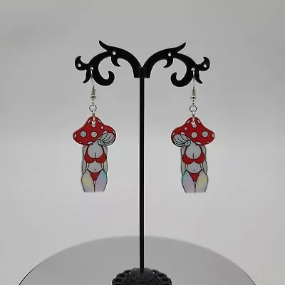 Mushroom Lady Red And White Earrings • $7.98