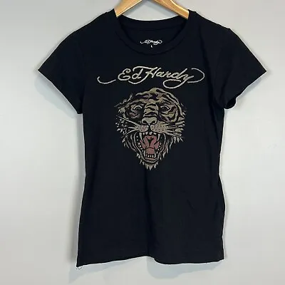 Ed Hardy Tiger T Shirt Black Short Sleeve Tee Womens Size Large Runs Small • $17.99