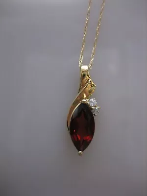 Vintage Delicate 10k Yellow Gold Garnet Pendant 18  Chain Necklace • $80.98