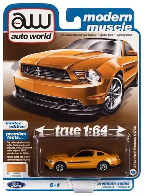 2022 AUTO WORLD 1:64 *PREMIUM 3B* YELLOW BLAZE 2012 Ford Mustang GT/CS NIP! • $5.99
