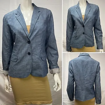 Women's J.Crew Schoolboy Chambray Blue 2-Button 100% Cotton 10 Blazer Jacket • $58