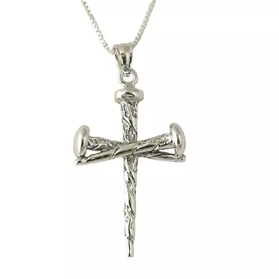Sterling Silver Nail Cross Crucifixion Of Jesus 3D Solid Pendant Box Chain • $29.99