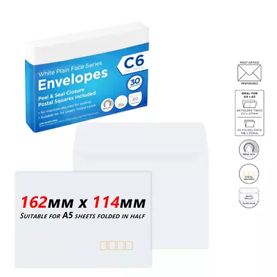 C6 162x114mm ENVELOPES Press Self Seal Standard Plain White Mailing Bag Mailer • $6.99