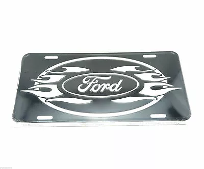 Ford Logo Black/Silver W/Flames Licensed Aluminum Metal License Plate Sign Tag • $11.95